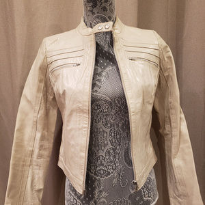 ARDEN B - Ivory Leather Bomber Jacket - Size Small